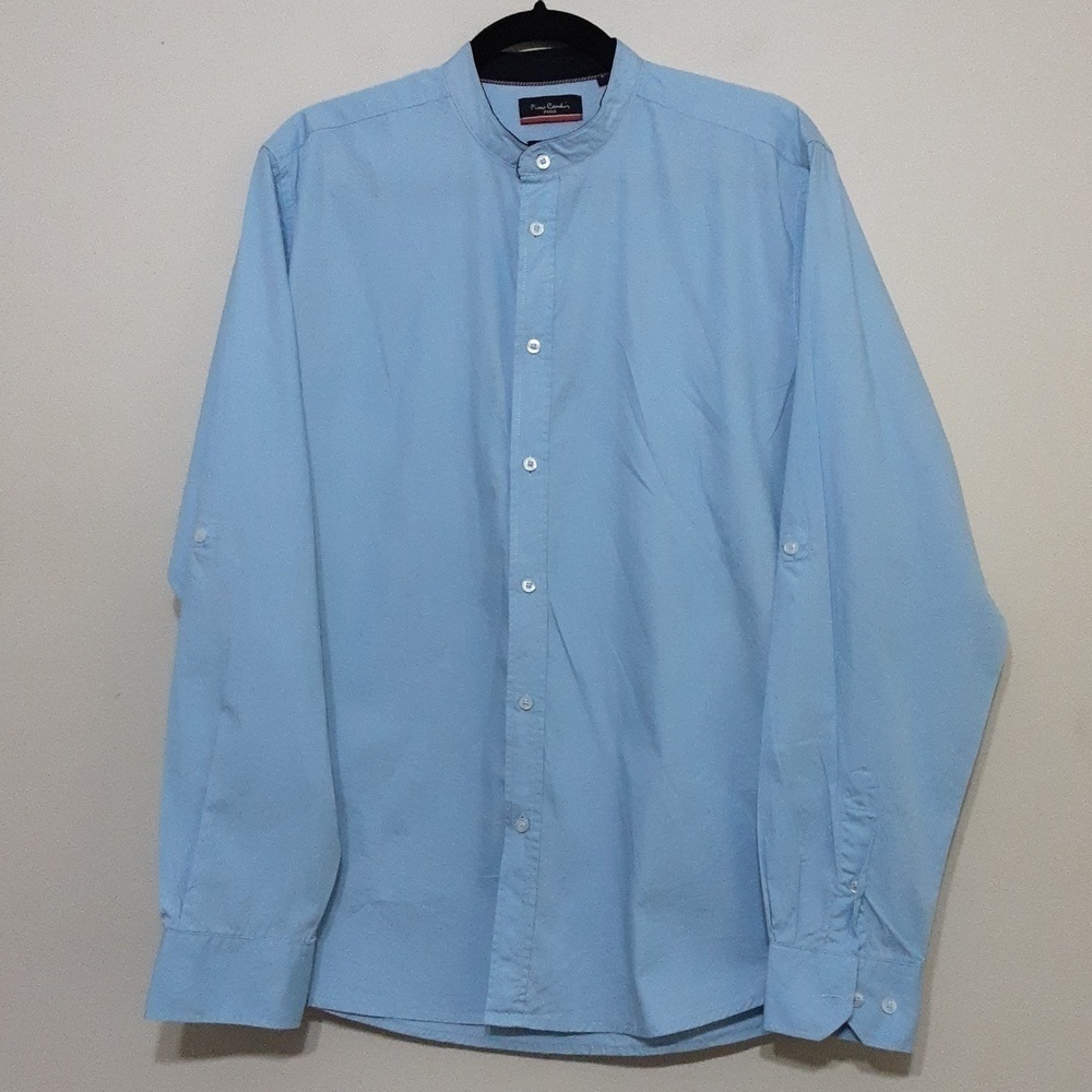 Vintage Pierre Cardin Paris blue men shirt long sleeves button down slim Y2k